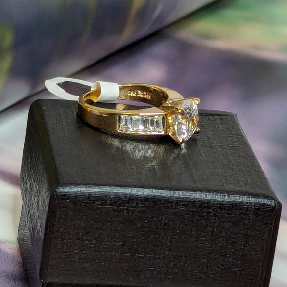 Promise Ring Cz Engagment Love Large 3ct Brilliant Design Vintage 18k Gold Plate - Picture 5 of 11